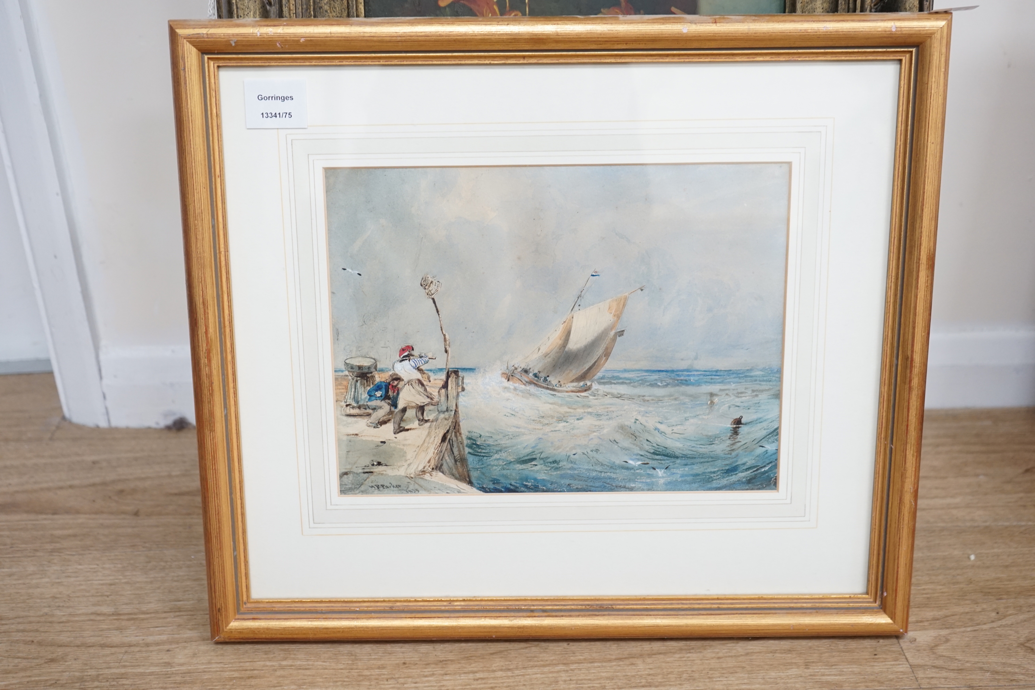 Henry Perlee Parker (1795-1873), watercolour, Coastal scene with fishing boat, signed and dated 1833, 23 x 30cm